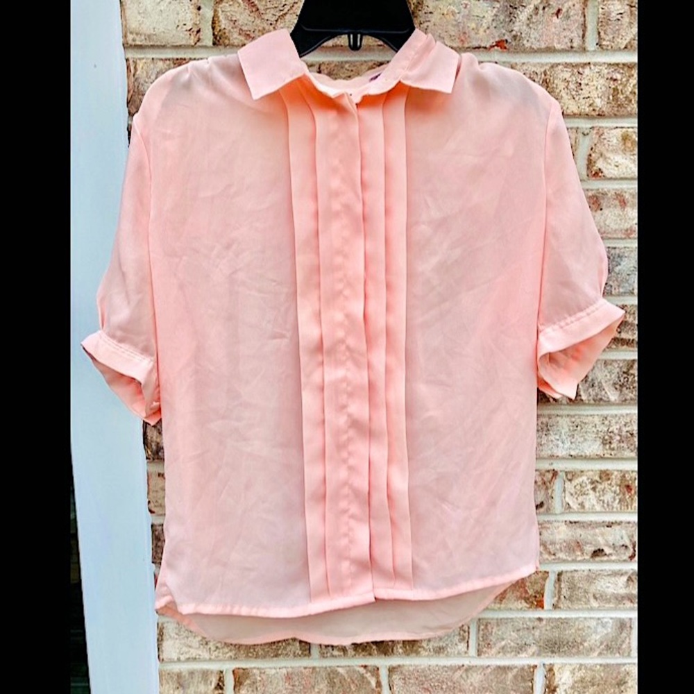 Vintage 80s Pink Button Down Ruffle Blouse